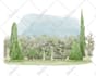 draw watercolor wedding venue, house and building