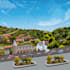 draw building, house, and landscape vector art illustration