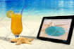 display your logo photo or text in tablet screen on beach