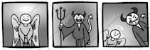 draw a 3 panel comic strip of ANY subject