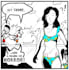 create a black and white 2 panel mini comic