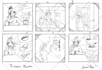draw a simple black and white 3 panel comic