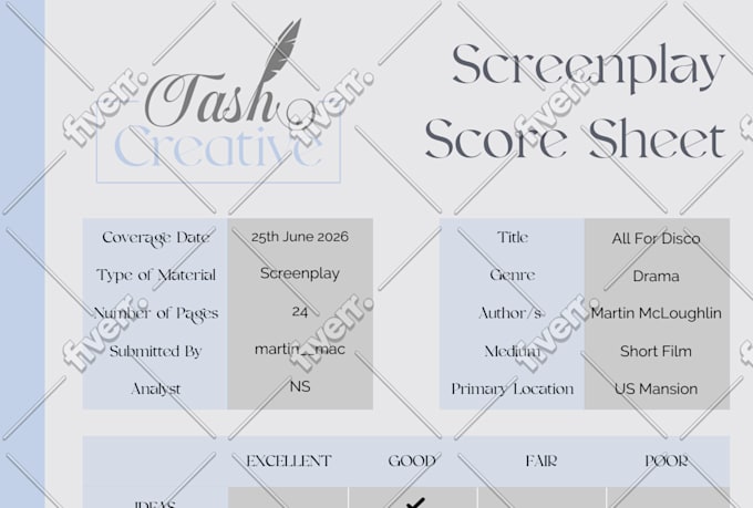 provide industry standard script coverage and feedback