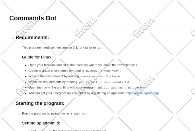 create a professional telegram bot with database and API