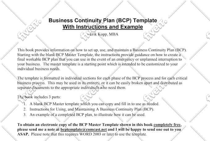 provide you with a business continuity plan template