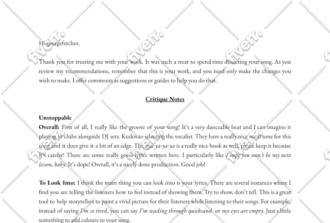 review your song comprehensively