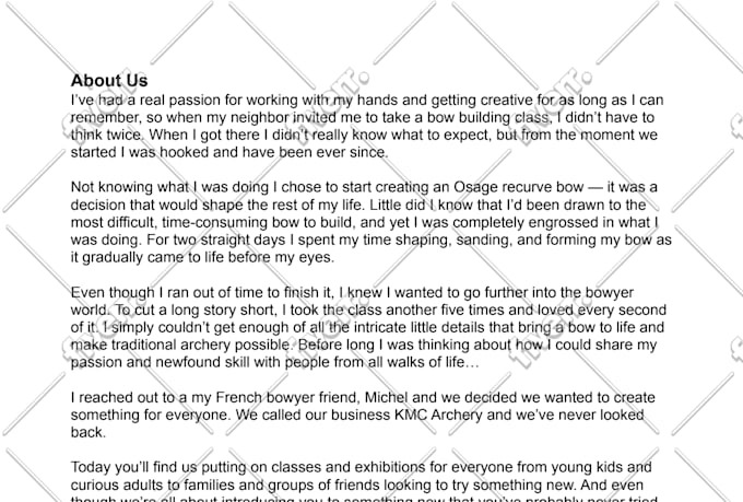write your web copy, about us page or company bio