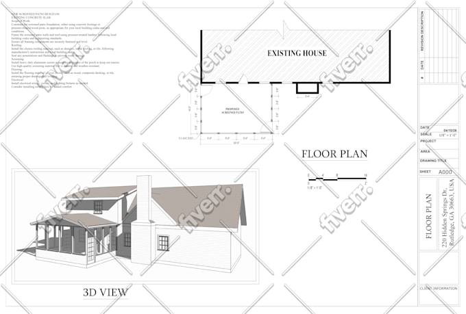 design sunroom, patio, poch, garage and deck permit drawings