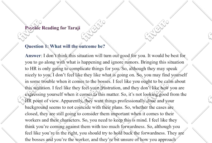 give you an advanced psychic reading of 5 questions