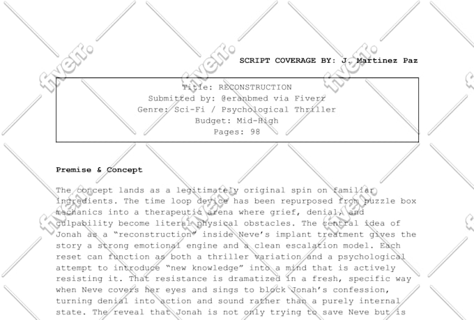 write professional and honest coverage for your screenplay
