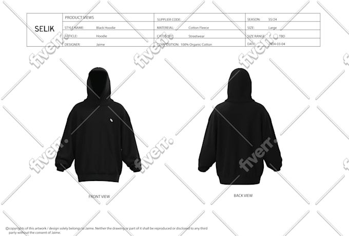 create a clothing tech pack with 3d sample images