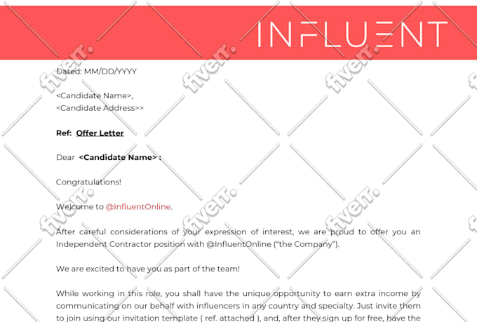 write your job offer to a new employee