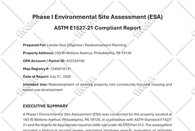 do tx ca ga fl  astm e1527 21 phase 1 esa report for lender approval