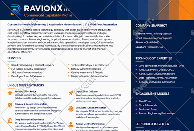 create a professional company capability statement