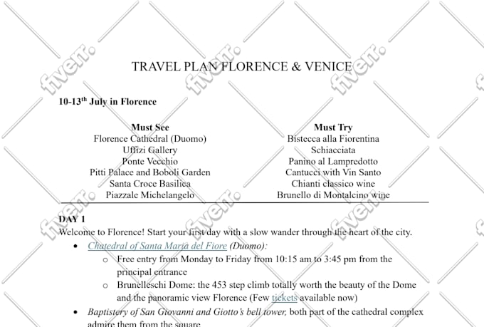 create your travel itinerary for your trip in italy