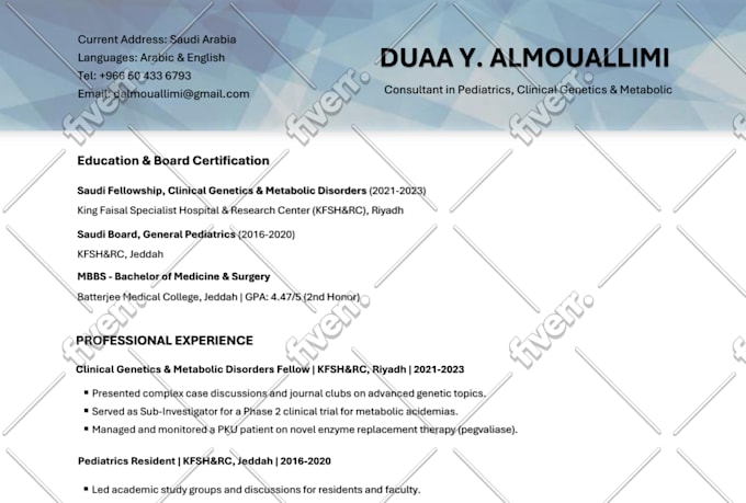 create one page resume