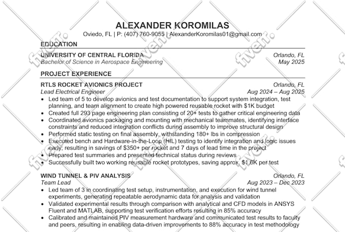 rewrite aerospace and automotive resumes