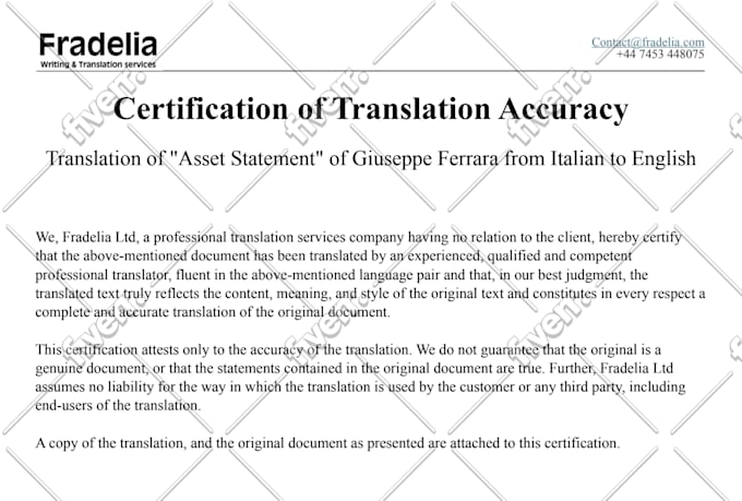 provide certified translation english french italian spanish