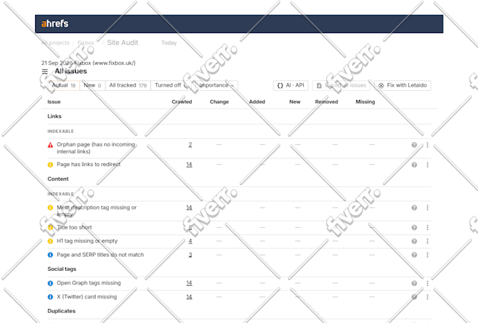 do SEO audit and fix ahrefs semrush site audit errors