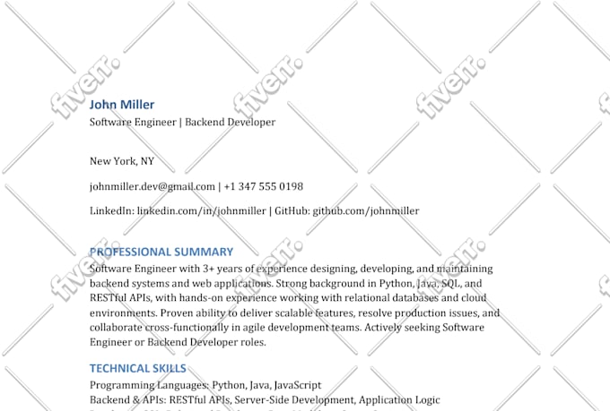 write an ats optimized IT resume for developers, engineers, and tech jobs