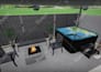 3d landscape, backyard, patio, pool, frontyard garden
