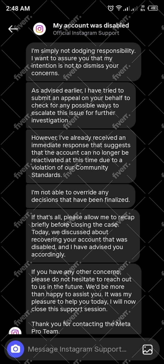 provide facebook and instagram account issue support