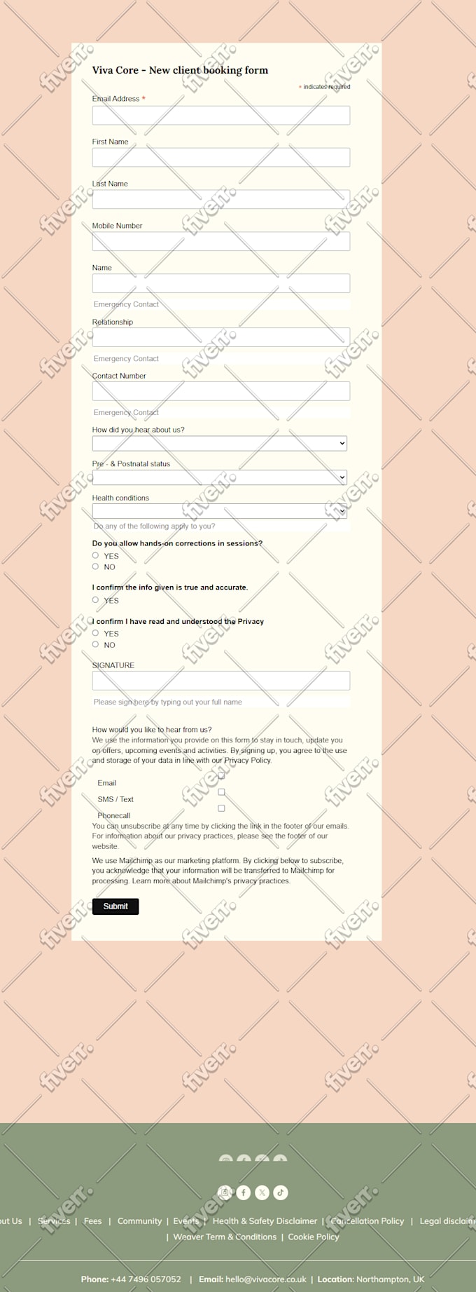 design email template, signup form, campaign, landing page