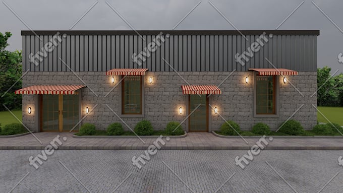 design, 3d render, house exterior, commercial building, architectural rendering,