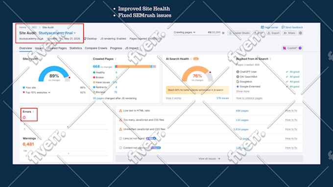 fix semrush errors and site audit issues