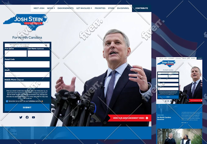 political campaign website or election website with donation