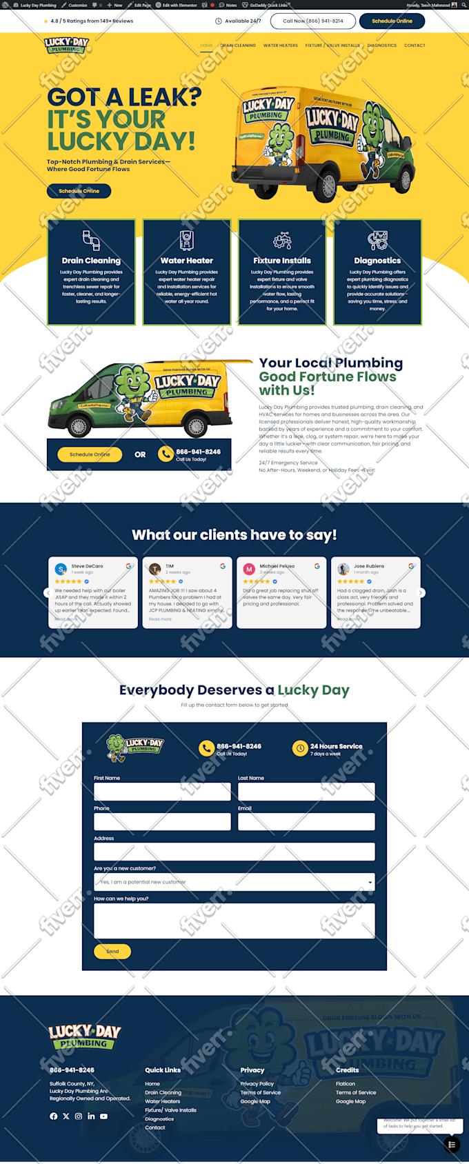 make a wordpress website for plumber, electrician, handyman