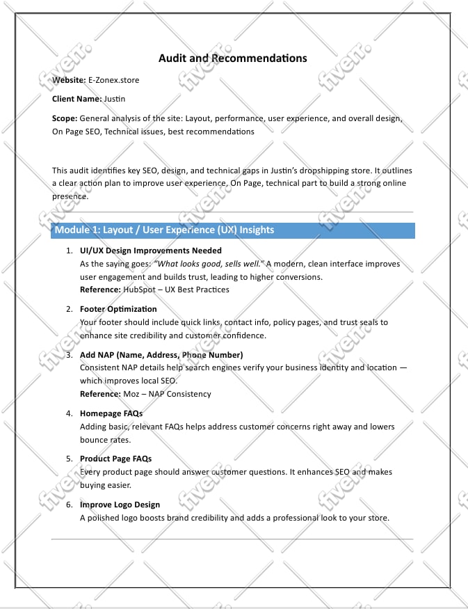 do shopify wix wordpress seo audit report for google index search console issues