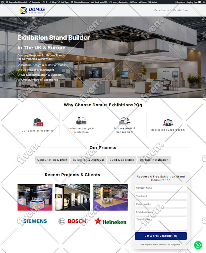 design and fix elementor landing page, header and footer