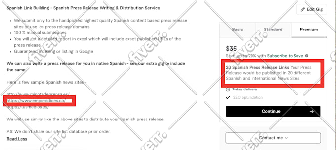 make links from the spanish press release sites