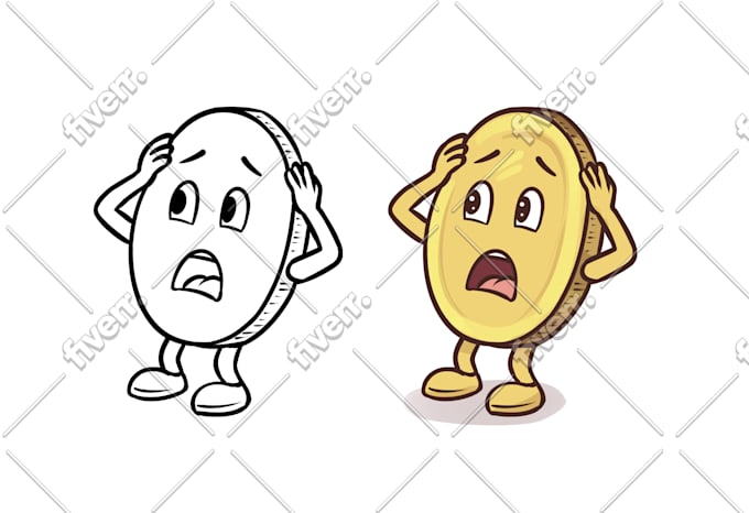 draw cartoon mascot character, line art and color version