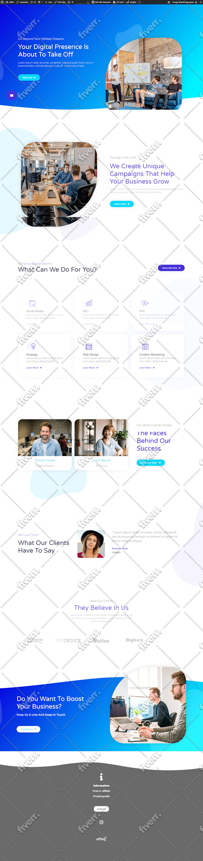 create elementor wordpress website, landing page elementor, elementor design