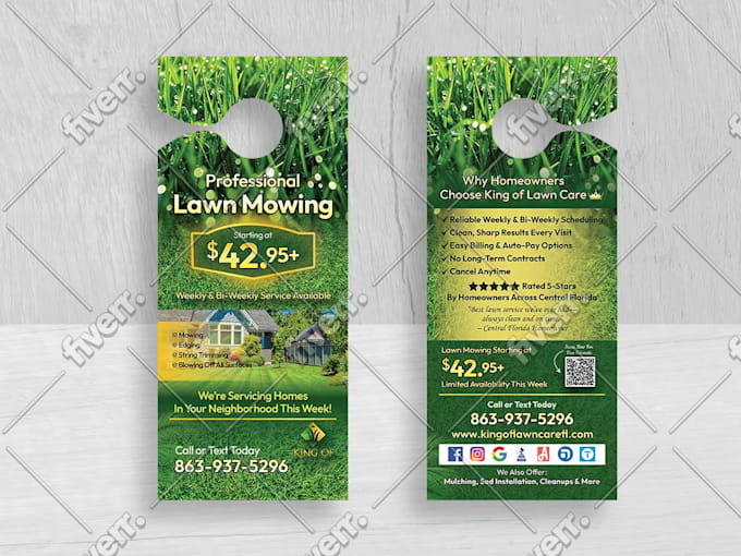 do lawn care door hanger postcard and flyer design