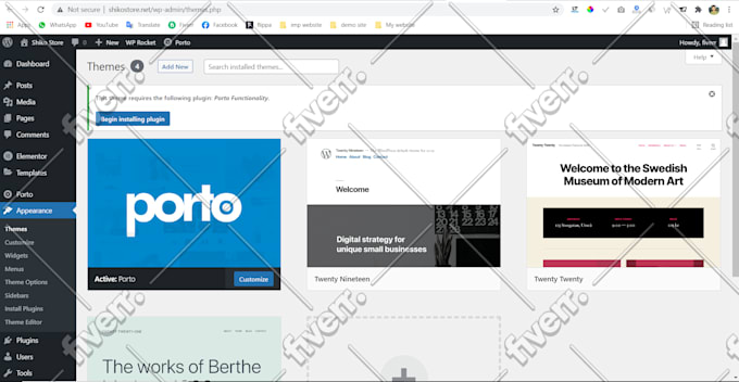 install porto theme, woozone plugin, elementor pro