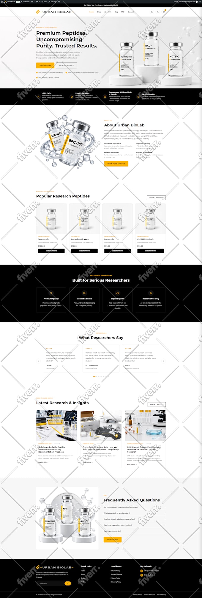 build fda compliant peptide website and research peptide woocommerce store