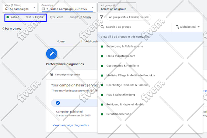 setup google PPC, youtube, call only, performance max ads search campaigns