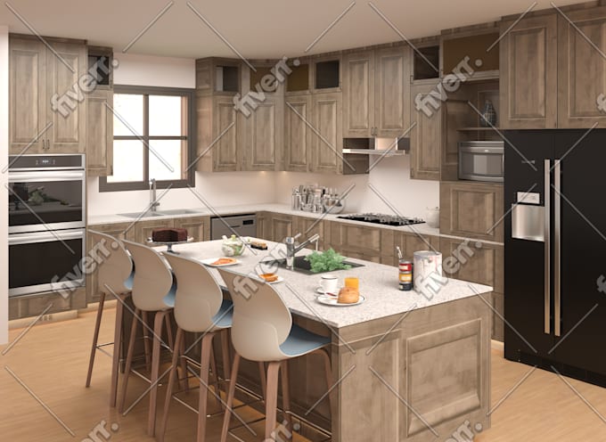 create custom kitchen design with 2d drawings n 3d rendering