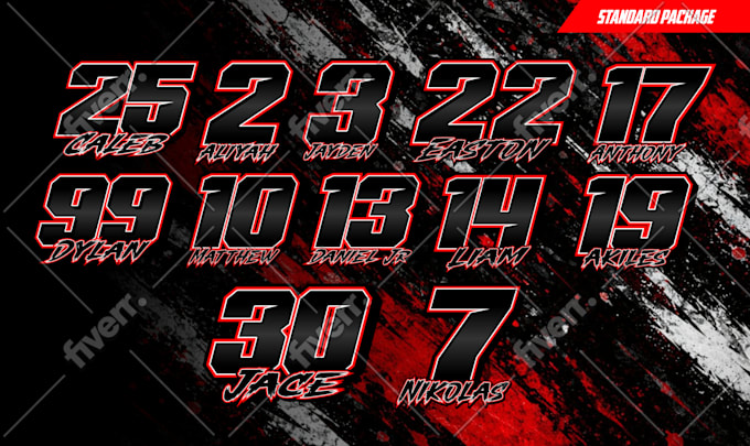 create professional racing numbers for jersey, bike, car, kart and simracing