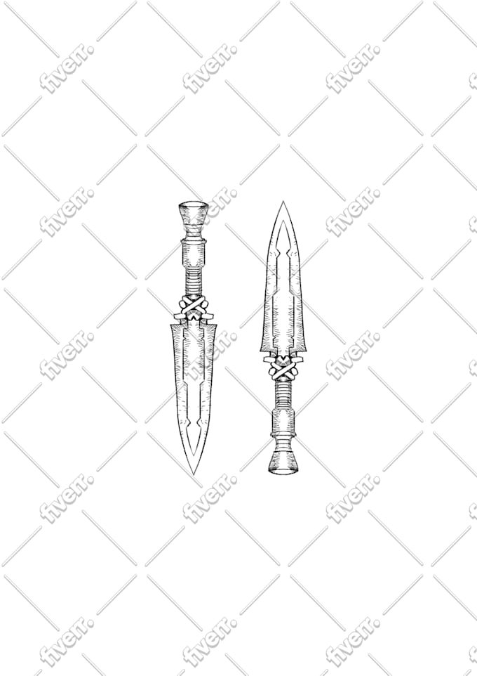 create detailed 2d weapons with an epic style