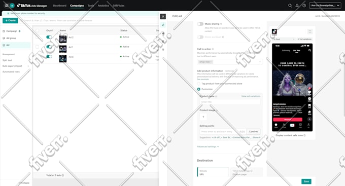 setup and manage tik tok shop and shopify ads campaign