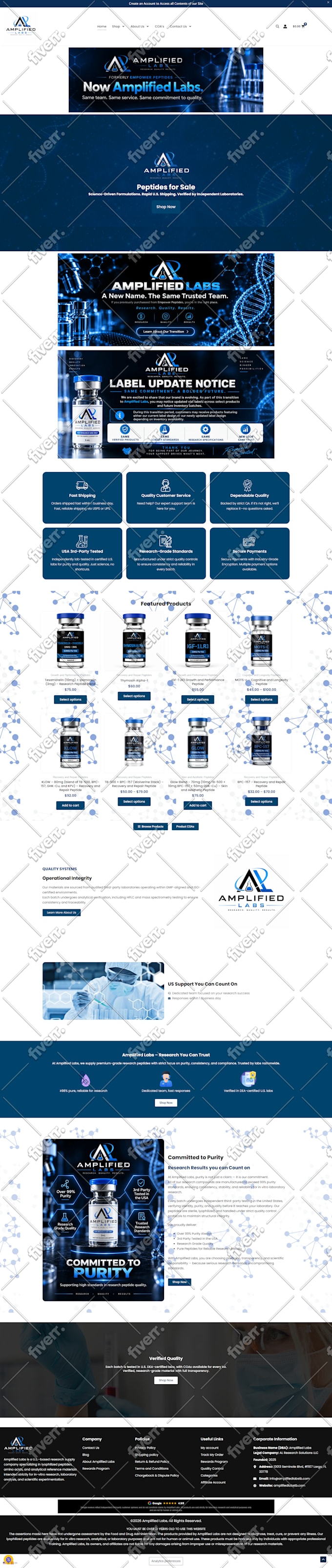 build fda compliant peptide website or supplement website, peptide store design