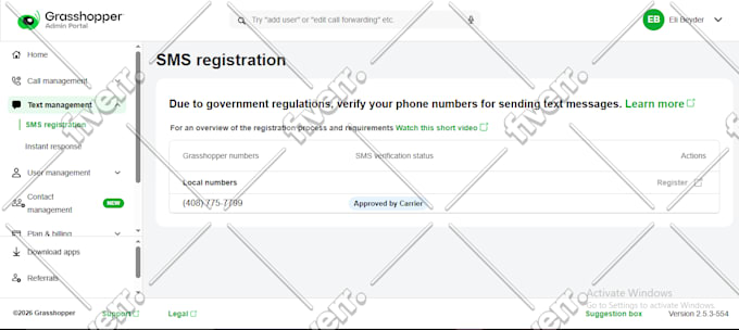 do a2p 10dlc registration for grasshopper and dialpad SMS compliance