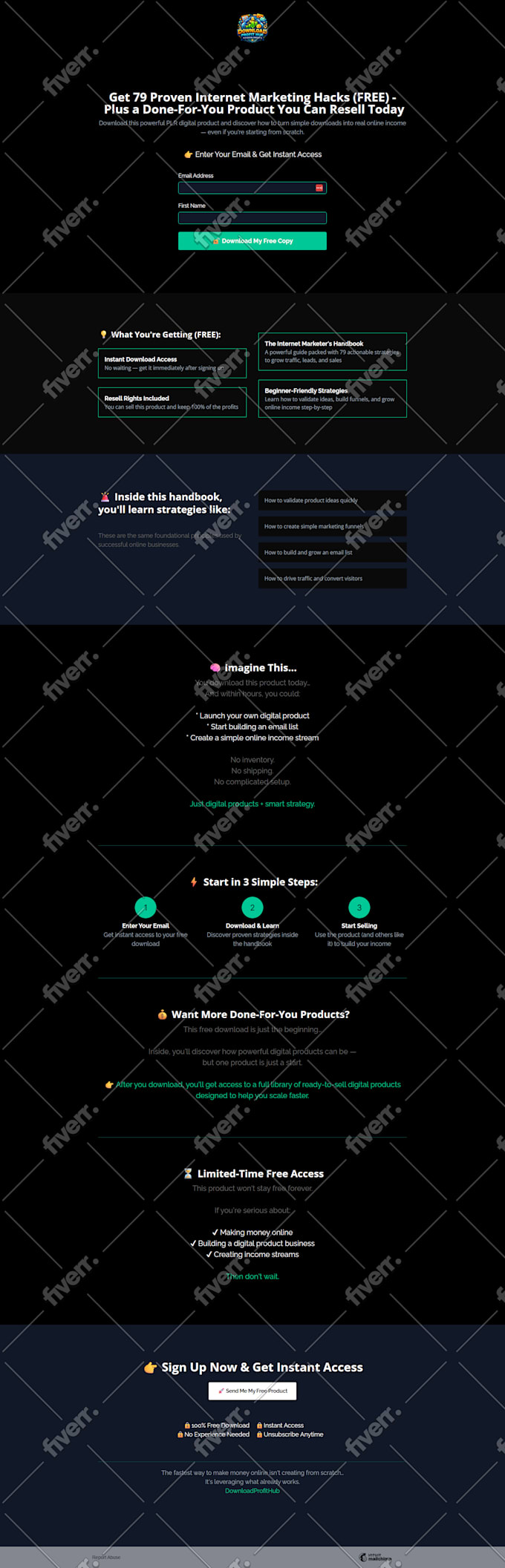 create landing page for mailchimp, mailerlite etc