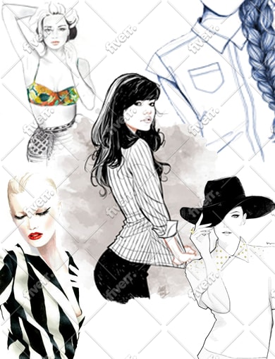 draw a professional fashion illustration and fashion model