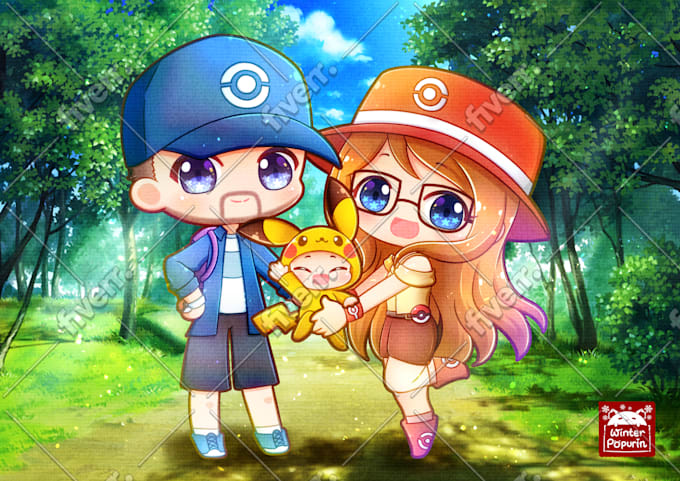 draw you and your pokemon in chibi style