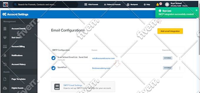 setup clickfunnels outgoing SMTP sms and other integrations
